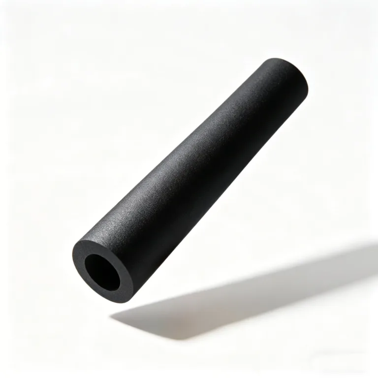 Matte black cylindrical tube with a hollow center, suspended in a minimal white background setting.